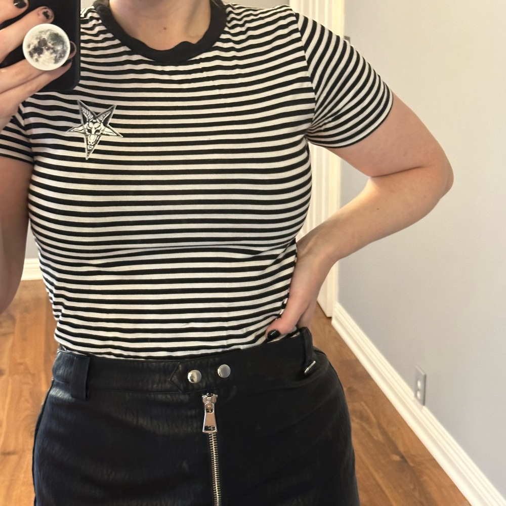 Striped Blackcraft Cult Baphomet Ringer Tee